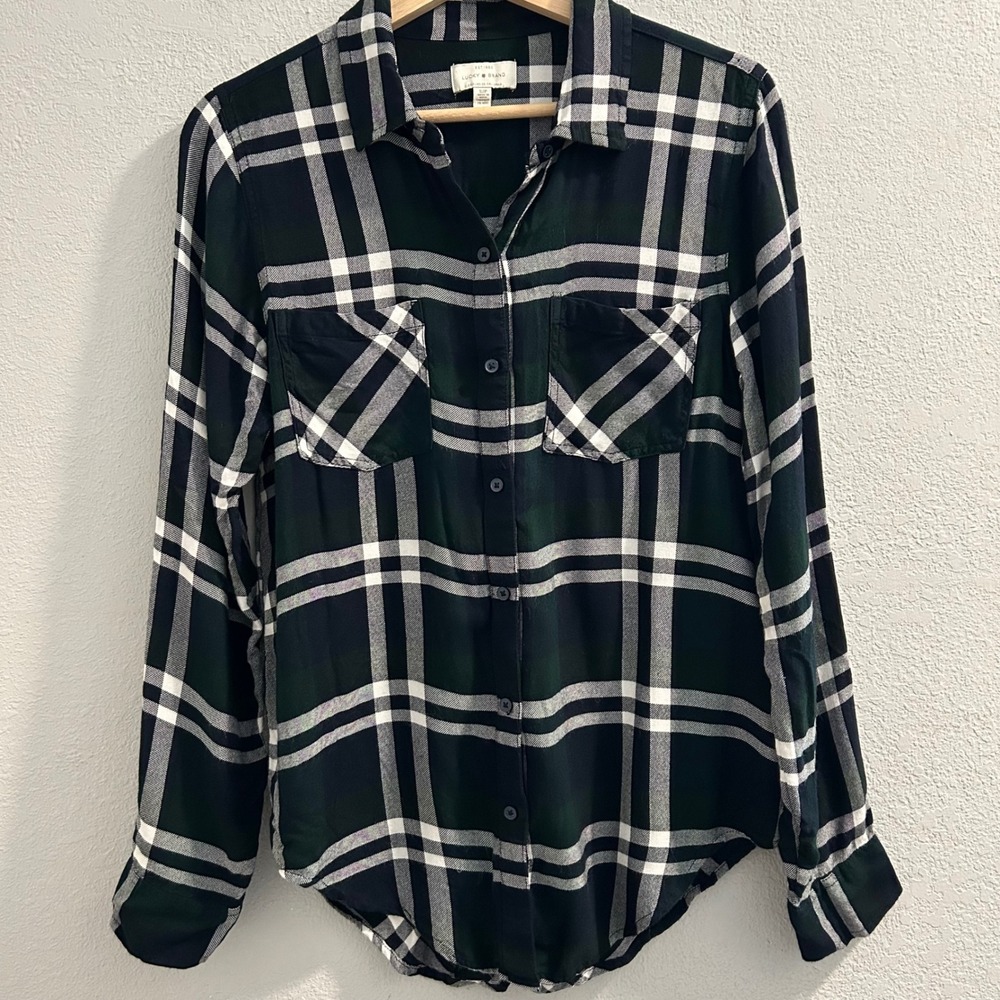 Lucky Brand Plaid Shirt Womens S/P Small‎ Petite Button Up Long Sleeve